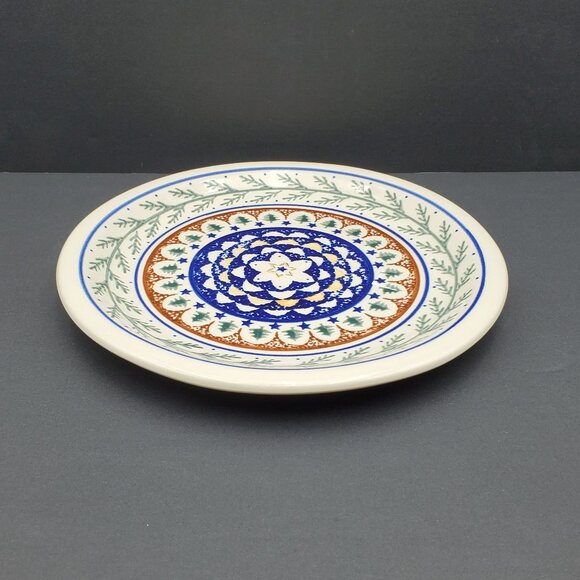 Polish Pottery Pine Boughs Dinner Plate Evergreen Blue Stars Green Trees Plate - Picture 6 of 7